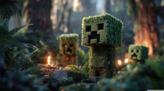 Minecraft Creepers Covered In Moss In Forest