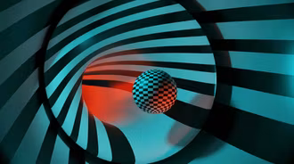 Abstract Teal Red Spiral Ball Tunnel