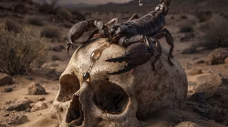 Large Scorpion perched on a skull