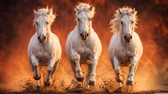 Cinematic White Horses Running At Sunset