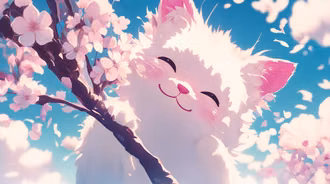 Kawaii Anime Cat Among Cherry Blossoms