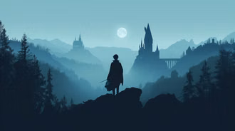 Moonlit Hogwarts Castle Silhouette - Harry Potter