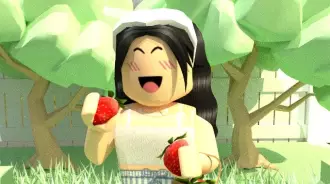 This blacked hair girl is picking up the strawberries YUM! 