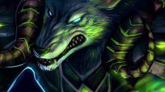 Angry green wolf monster