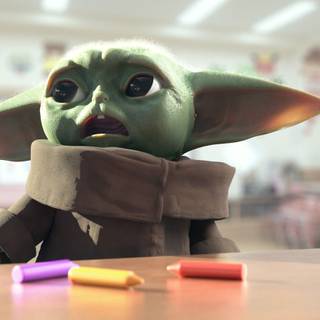 Baby Yoda cartoon laptop Halloween wallpaper