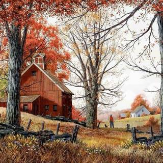 Autumn farmhouse wallpaper