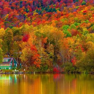 Autumn lake house wallpaper