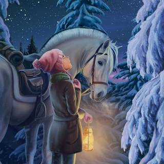 Winter night cartoon iPhone wallpaper