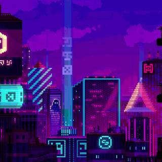 Pixel art city wallpaper