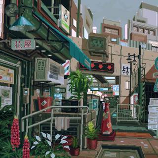 Pixel art city wallpaper