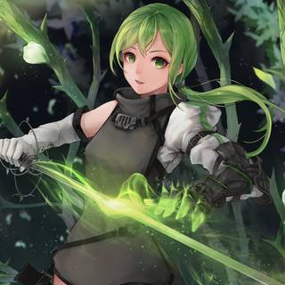 Green hair anime wallpaper