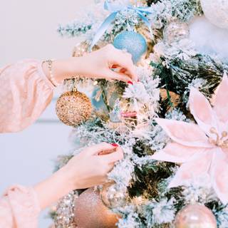Blue and pink Christmas trees wallpaper