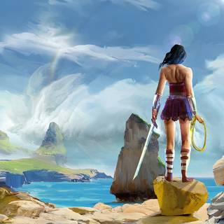 Woman painting wallpaper