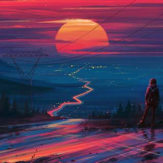 Sunset drawing wallpaper