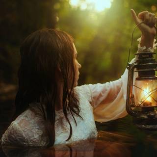 Women holding lantern wallpaper