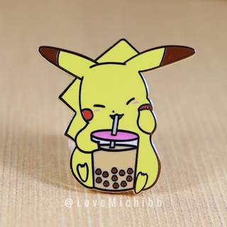 Pikachu drinking boba wallpaper