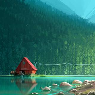 Cabin by the lake wallpaper
