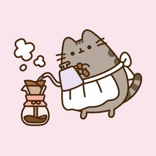 Pusheen drinking coffee wallpaper