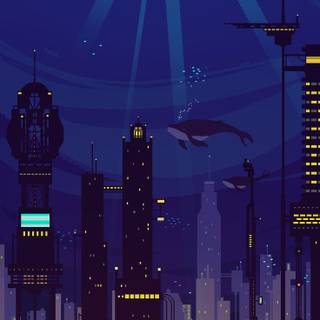 Futuristic pixel art wallpaper