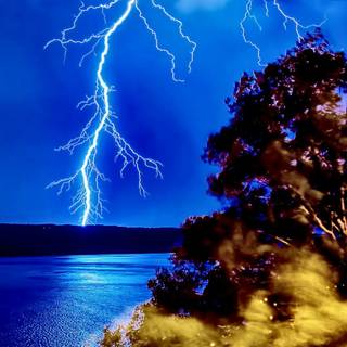 Blue lightning clouds mobile wallpaper