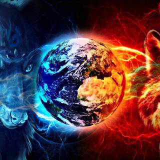 Fire and water wolf wallpaper