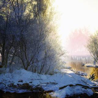 Winter river sunrise wallpaper