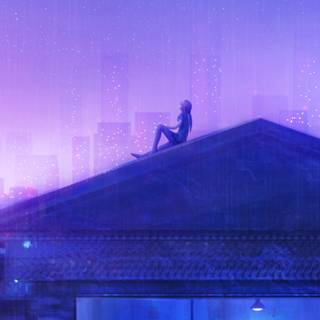 Purple anime city wallpaper