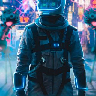 Neon spaceman wallpaper