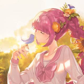 Pink flower anime desktop wallpaper