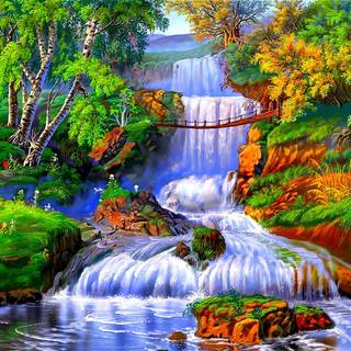 Spring mountains waterfall wallpaper