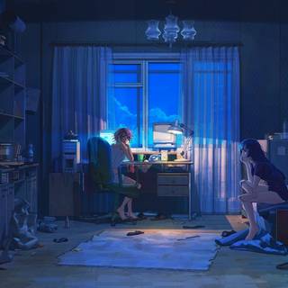 Night anime aesthetic scenery wallpaper