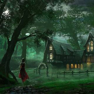 House in forest wallpaper