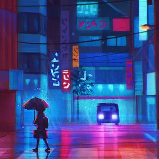 Anime city neon 4k wallpaper