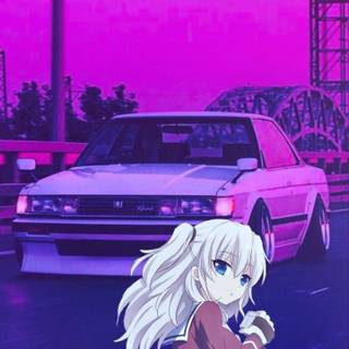 Purple anime car wallpaper