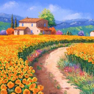 Hills and flower fields wallpaper
