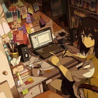 Anime girl study wallpaper