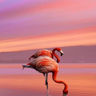 Sunset flamingos wallpaper