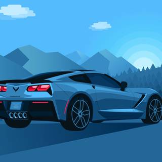 Blue car city minimalistic wallpaper