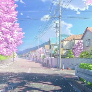 Anime spring season street wallpaper