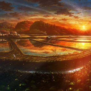 Landscape anime village HD wallpaper