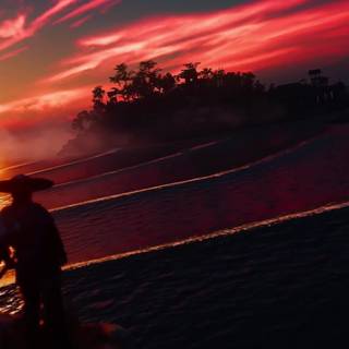 Samurai at sunset wallpaper