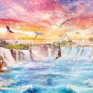 Colorful waterfall wallpaper