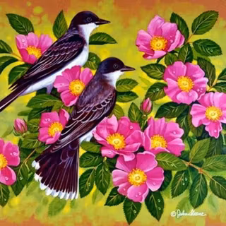Lovely birds and flowers wallpaper