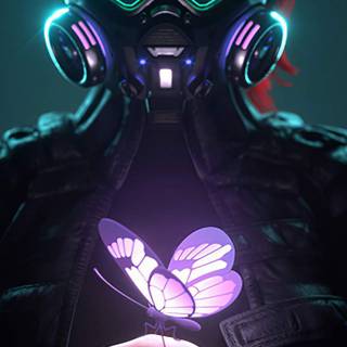 Gas mask purple girl wallpaper