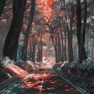Red aesthetic anime tree wallpaper