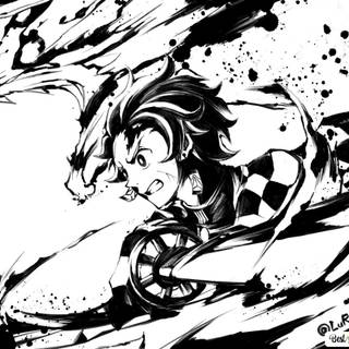 Tanjiro Kamado black and white wallpaper