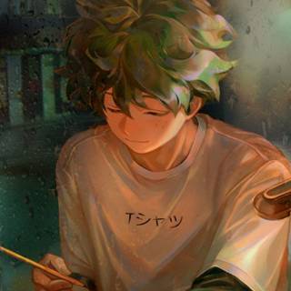 Boy painting wallpaper