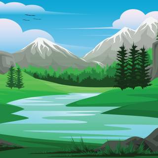Vector river and trees wallpaper