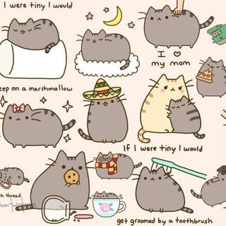 Pusheen sleeping on a marshmallow wallpaper