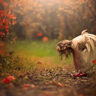 Girls forest autumn wallpaper